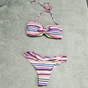 3/$15! Ardene Bikini with Neon Stripes, Removable Straps for Bandeau, Small